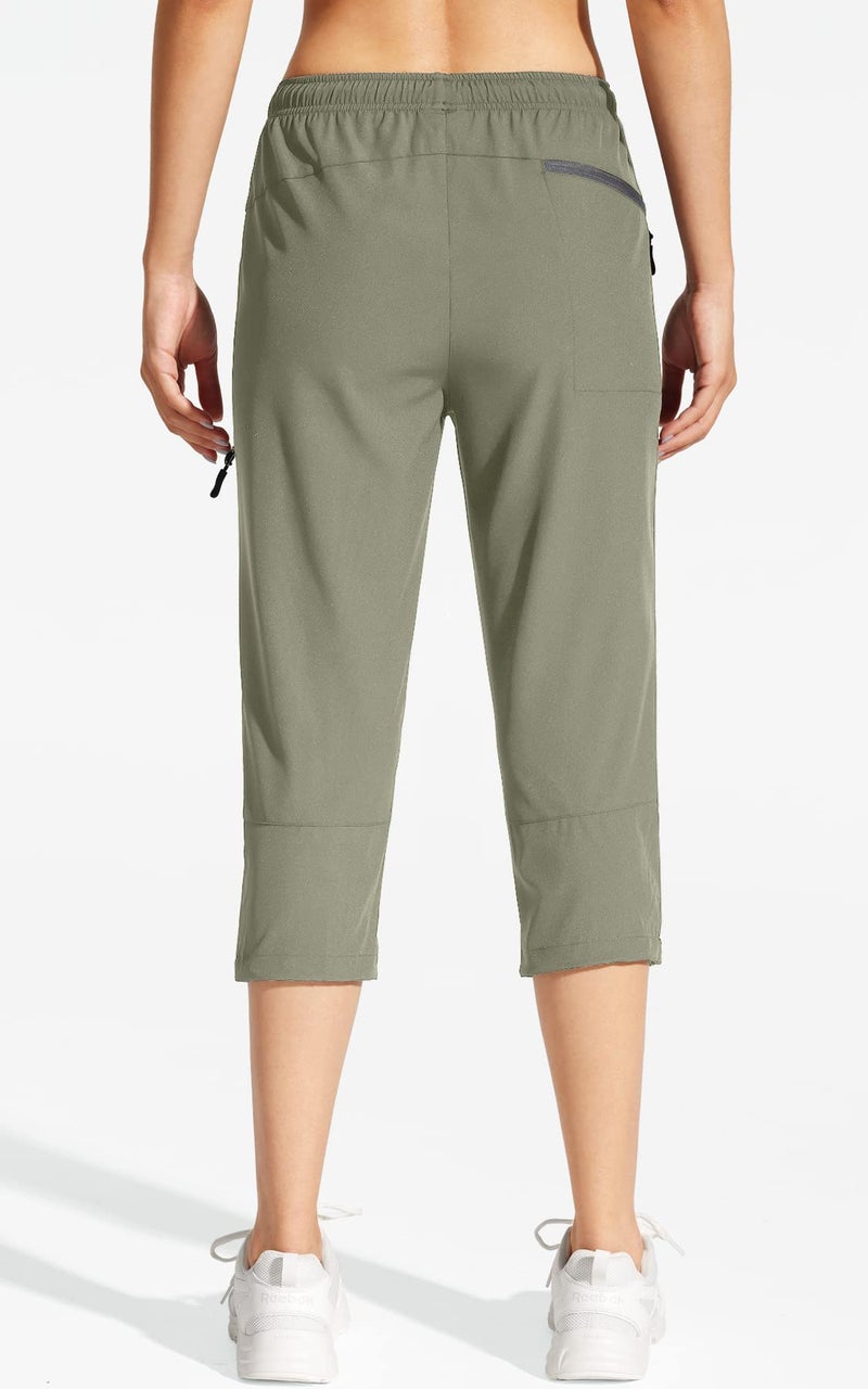 MOCOLY Women's Hiking Capris Pants Outdoor Lightweight Quick Dry Water Resistant UPF 50 Cargo Pants with Zipper Pockets Green S - Image 3